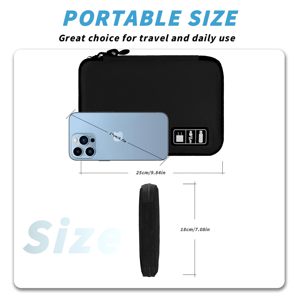 Travel Electronics Organizer Bag — Portable Cable Cord Organizer Pouch for Chargers & Accessories, Black