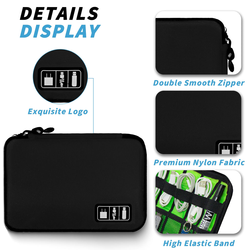 Travel Electronics Organizer Bag — Portable Cable Cord Organizer Pouch for Chargers & Accessories, Black