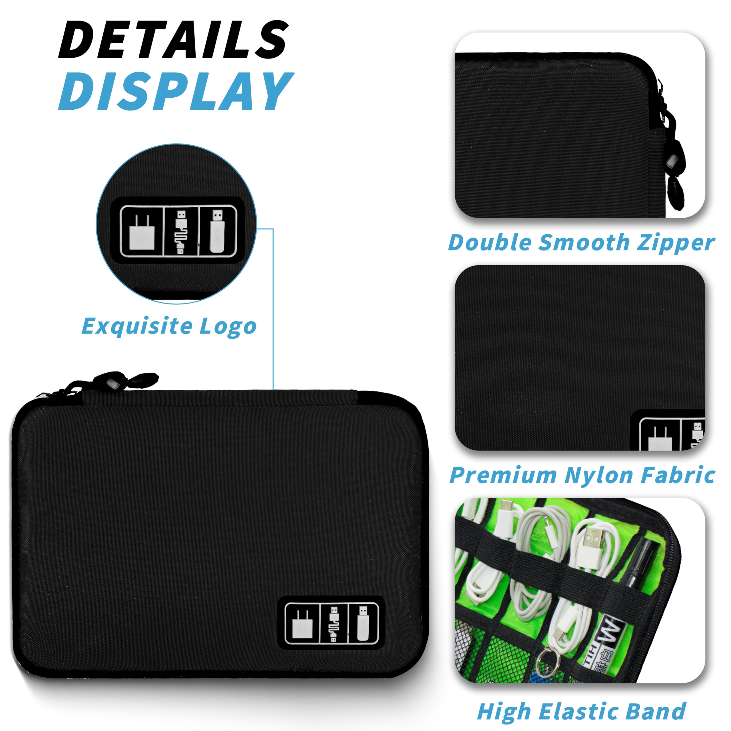 Travel Electronics Organizer Bag — Portable Cable Cord Organizer Pouch for Chargers & Accessories, Black