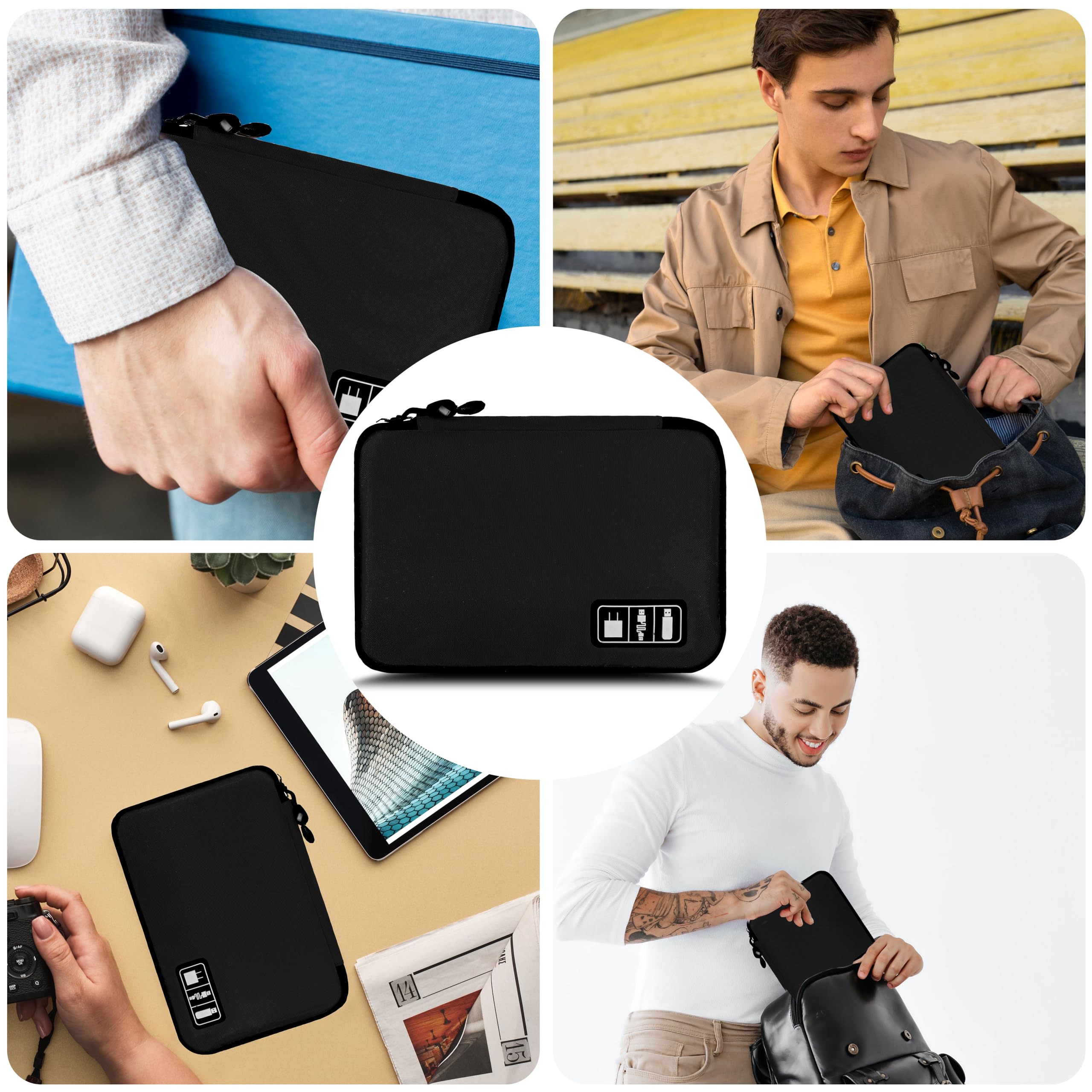 Travel Electronics Organizer Bag — Portable Cable Cord Organizer Pouch for Chargers & Accessories, Black