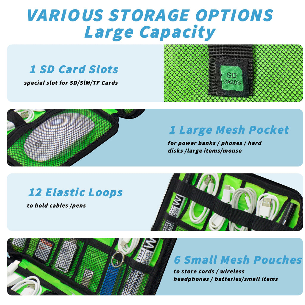 Travel Electronics Organizer Bag — Portable Cable Cord Organizer Pouch for Chargers & Accessories, Black